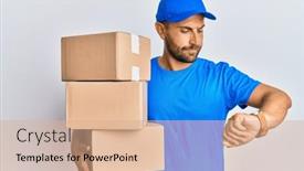  Presentation with time delivery - Slide deck consisting of handsome-man-with-beard-wearing background and a coral colored foreground