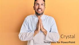  Presentation with praying hands - Beautiful theme featuring handsome-man-with-beard-wearing backdrop and a coral colored foreground