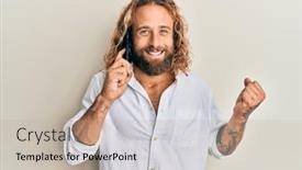  Presentation with long hair man - Beautiful presentation theme featuring handsome-man-with-beard backdrop and a mint green colored foreground