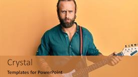  Presentation with electric guitar - Audience pleasing theme consisting of handsome-man-with-beard backdrop and a gold colored foreground