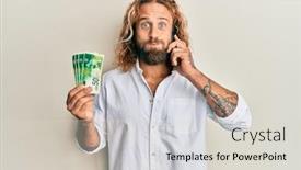  Presentation with man holding phone - Slides with handsome-man-with-beard background and a lemonade colored foreground