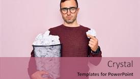  Presentation with bin - Presentation having handsome-man-with-blue-eyes background and a coral colored foreground