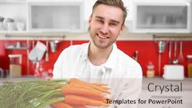  Presentation with carrots - Colorful slide set enhanced with handsome man with carrots in kitchen backdrop and a soft green colored foreground