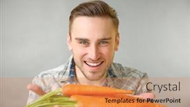  Presentation with carrots - PPT theme having handsome man with carrots on grey background background and a coral colored foreground