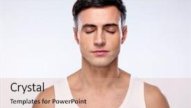  Presentation with closed - Presentation theme with handsome man with closed eyes background and a coral colored foreground