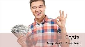  Presentation with bills - Presentation featuring handsome man with dollar bills background and a  colored foreground
