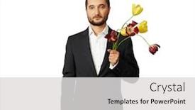  Presentation with white flowers - Amazing presentation design having handsome-man-with-faded-flowers backdrop and a light gray colored foreground