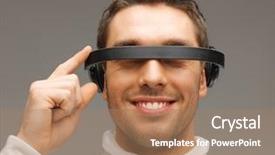  Presentation with futuristic glasses - Slides with handsome man with futuristic glasses background and a coral colored foreground