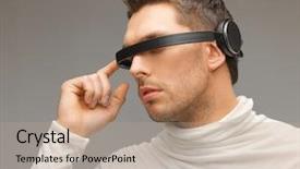  Presentation with futuristic glasses - Slide set featuring handsome man with futuristic glasses background and a coral colored foreground