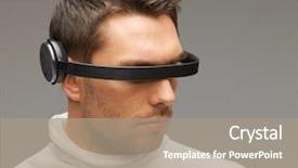  Presentation with futuristic glasses - Beautiful PPT theme featuring handsome man with futuristic glasses backdrop and a coral colored foreground