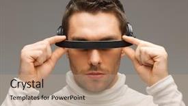  Presentation with futuristic glasses - Cool new theme with handsome man with futuristic glasses backdrop and a coral colored foreground