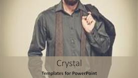  Presentation with shoulder - Colorful presentation design enhanced with handsome-man-with-jacket-over backdrop and a  colored foreground