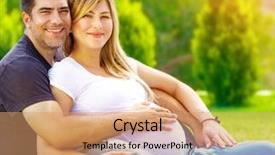  Presentation with togetherness - Presentation enhanced with handsome man with pregnant wife relaxing outdoors happy parenthood summer weekend togetherness and support concept background and a coral colored foreground