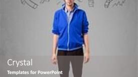  Presentation with doodles - Presentation design consisting of handsome man with question sign doodles on gradient background background and a gray colored foreground