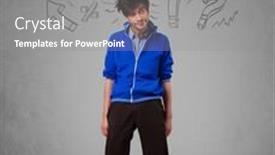  Presentation with doodles - Amazing PPT theme having handsome man with question sign doodles on gradient background backdrop and a gray colored foreground