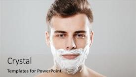  Presentation with foam - Slide deck enhanced with handsome man with shaving foam background and a coral colored foreground