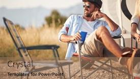  Presentation with camping - Slide set with handsome-man-with-sunglasses background and a coral colored foreground