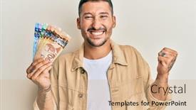  Presentation with canadian - Amazing PPT theme having handsome-man-with-tattoos-holding backdrop and a coral colored foreground