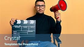  Presentation with clapboard - Amazing slide deck having handsome-man-with-tattoos-holding backdrop and a ocean colored foreground