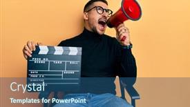  Presentation with clapboard - Cool new slides with handsome-man-with-tattoos-holding backdrop and a ocean colored foreground