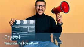  Presentation with clapboard - Theme with handsome-man-with-tattoos-holding background and a ocean colored foreground