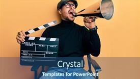  Presentation with clapboard - PPT theme consisting of handsome-man-with-tattoos-holding background and a ocean colored foreground