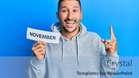  Presentation with question word - Cool new slides with handsome-man-with-tattoos-holding backdrop and a light blue colored foreground