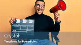  Presentation with clapboard - Cool new slides with handsome-man-with-tattoos-holding backdrop and a ocean colored foreground