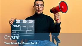  Presentation with clapboard - Slide set having handsome-man-with-tattoos-holding background and a ocean colored foreground