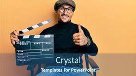  Presentation with film director - Presentation theme enhanced with handsome-man-with-tattoos-holding background and a ocean colored foreground