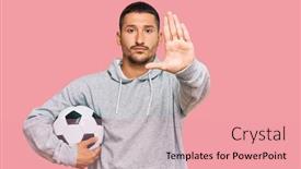  Presentation with soccer - Audience pleasing presentation theme consisting of handsome-man-with-tattoos-holding backdrop and a coral colored foreground