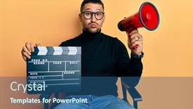  Presentation with clapboard - Presentation theme enhanced with handsome-man-with-tattoos-holding background and a ocean colored foreground