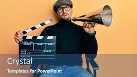  Presentation with clapboard - Amazing slide set having handsome-man-with-tattoos-holding backdrop and a ocean colored foreground