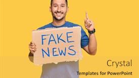  Presentation with fake news - Cool new PPT layouts with handsome-man-with-tattoos-holding backdrop and a yellow colored foreground