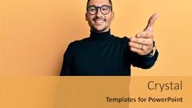  Presentation with friendly - Slide set consisting of handsome-man-with-tattoos-wearing background and a yellow colored foreground