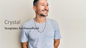  Presentation with gold man smile - Audience pleasing slides consisting of handsome-man-with-tattoos-wearing backdrop and a light gray colored foreground
