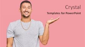  Presentation with hand palm - PPT theme consisting of handsome-man-with-tattoos-wearing background and a coral colored foreground