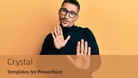  Presentation with forbidden - PPT theme having handsome-man-with-tattoos-wearing background and a gold colored foreground