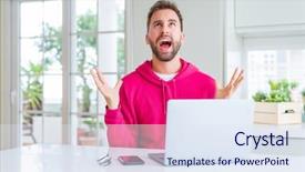  Presentation with computer - Slides enhanced with handsome man working using computer background and a sky blue colored foreground