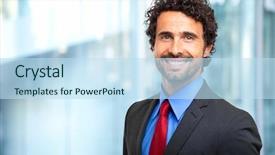  Presentation with white pigeon against the blue - Slide deck featuring blurriness - handsome manager against blurry background background and a sky blue colored foreground