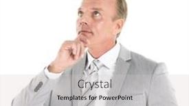  Presentation with hold hand - Amazing PPT layouts having handsome mature business man think looking up to empty copy space hold hand on chin isolated over white background backdrop and a light gray colored foreground