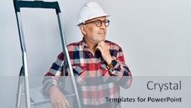  Presentation with handyman - Presentation theme with handsome-mature-handyman-close background and a light gray colored foreground