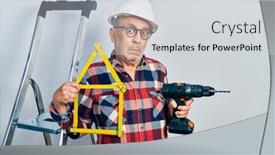  Presentation with handyman - Presentation design consisting of handsome-mature-handyman-holding-screwdriver background and a light gray colored foreground