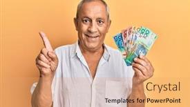  Presentation with australian - Colorful slide deck enhanced with handsome-mature-man-holding-australian backdrop and a coral colored foreground