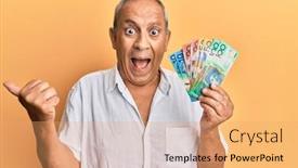  Presentation with australian - Beautiful slides featuring handsome-mature-man-holding-australian backdrop and a coral colored foreground