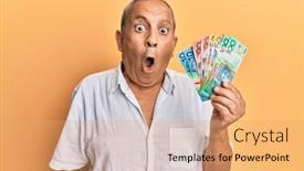  Presentation with australian - Beautiful presentation theme featuring handsome-mature-man-holding-australian backdrop and a yellow colored foreground