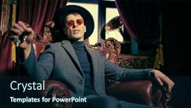  Presentation with gangster - Audience pleasing presentation design consisting of handsome-mature-man-in-stylish backdrop and a navy blue colored foreground