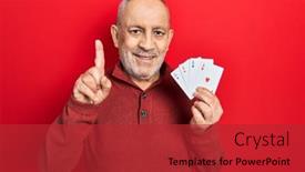  Presentation with playing cards - Presentation theme featuring handsome-mature-man-playing-poker background and a red colored foreground
