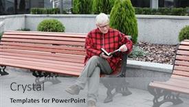  Presentation with reading - Theme featuring handsome-mature-man-reading-book background and a light gray colored foreground