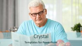  Presentation with reading and math - Audience pleasing PPT theme consisting of handsome mature man reading newspaper backdrop and a light blue colored foreground